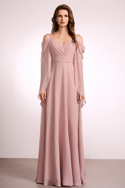 Robe Demoiselle D'Honneur Mousseline Beige - gallery 2