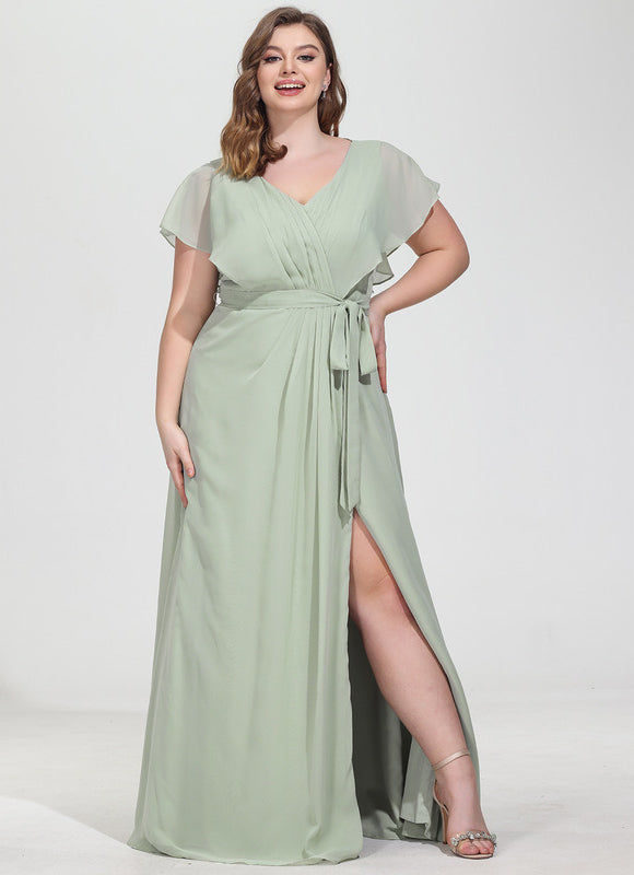 Robe Demoiselle D'Honneur À Volants Rose Pâle - gallery 7