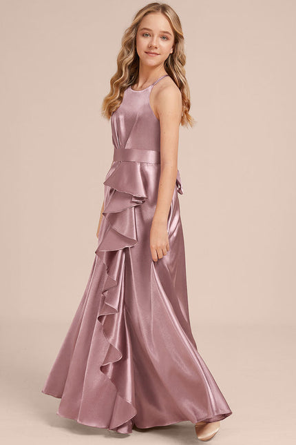 Robe Demoiselle D'Honneur Satin Lilas À Volants - gallery 1