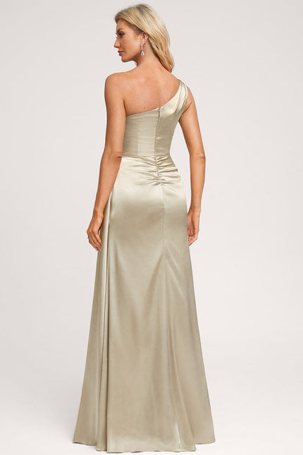 Robe Demoiselle D'Honneur Satinée Asymétrique Bleue - gallery 4