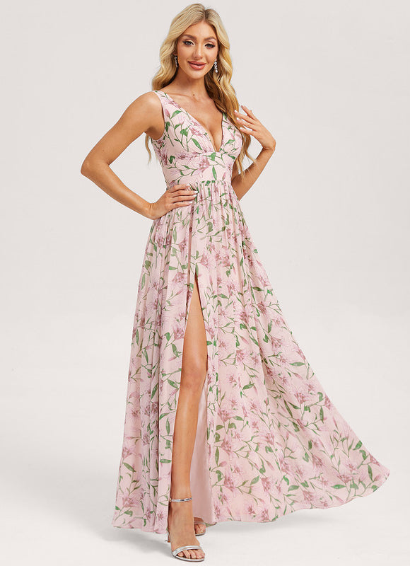 Robe Demoiselle D'Honneur Mousseline Beige - gallery 2