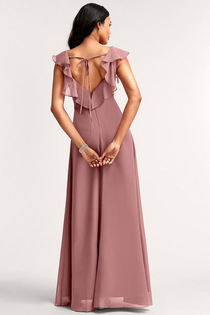 Robe Demoiselle D'Honneur À Volants Rose Pâle - gallery 4