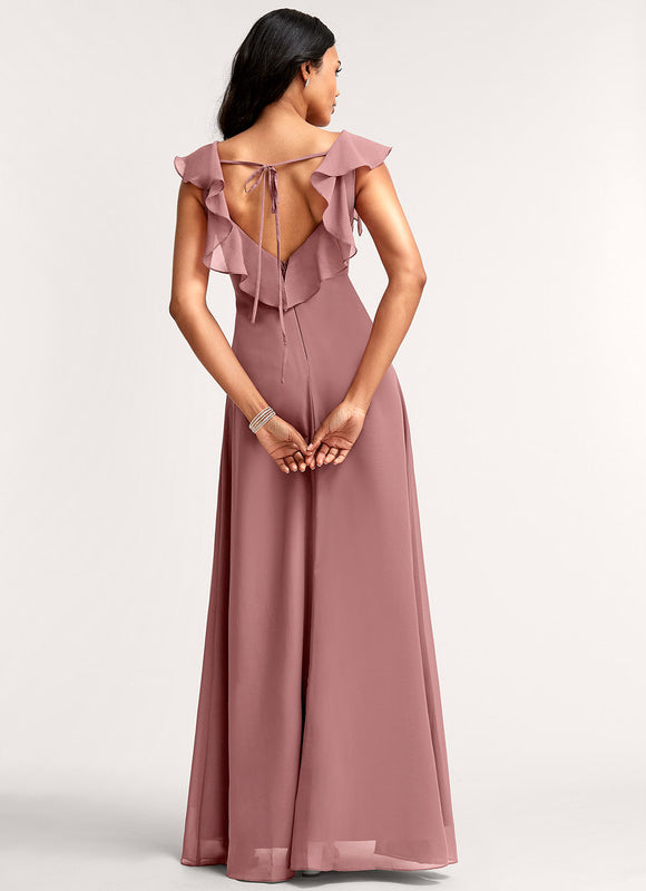 Robe Demoiselle D'Honneur À Volants Rose Pâle - gallery 4