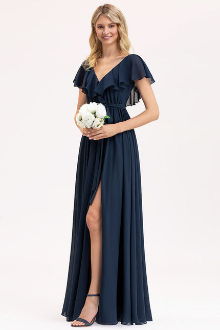 Robe Demoiselle D'Honneur Élégance Marine Flottante - gallery 5