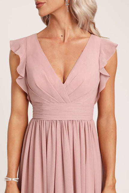 Robe Demoiselle D'Honneur À Volants Rose Pâle - gallery 1