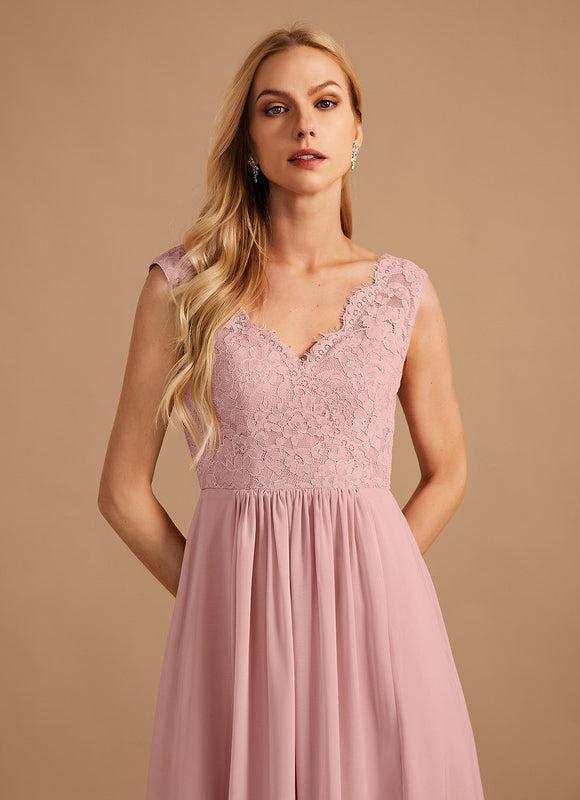 Robe Demoiselle D'Honneur Fluide Rose Pâle - gallery 2