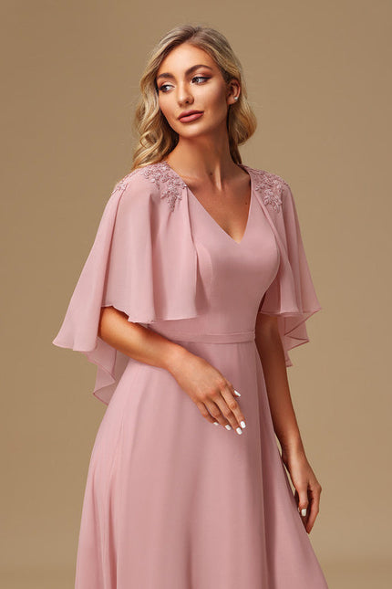 Robe Demoiselle D'Honneur Fluide Rose Pâle - gallery 2
