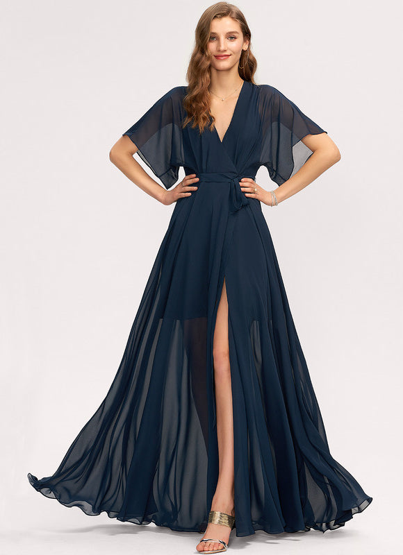 Robe Demoiselle D'Honneur Mousseline Beige - gallery 2