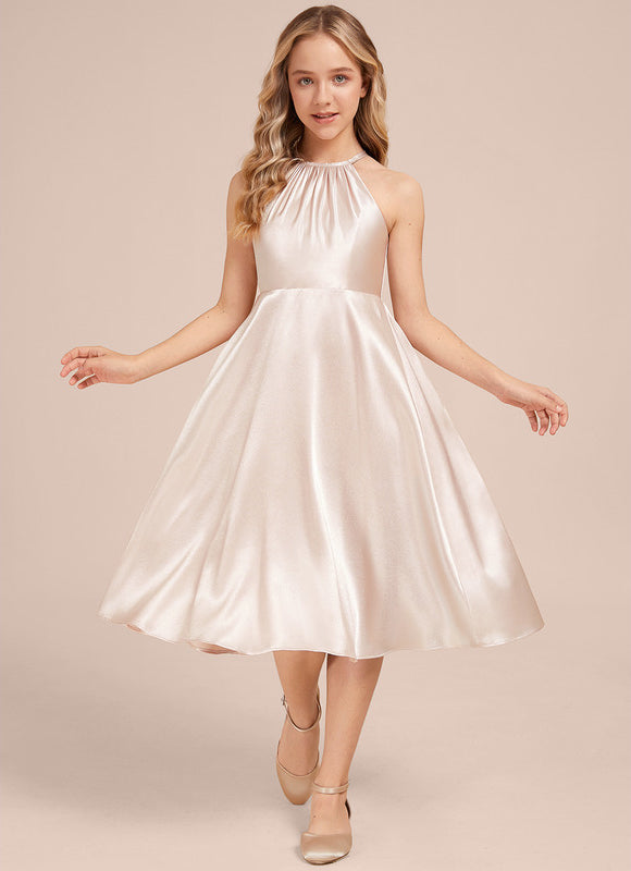 Robe Champagne Satin Demoiselle D'Honneur - gallery 2