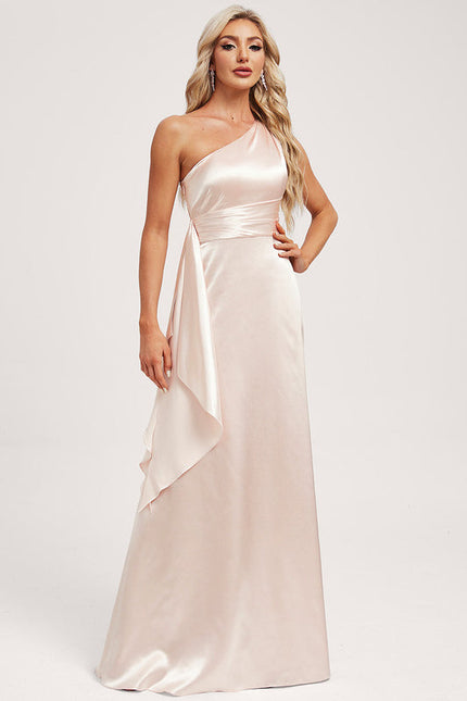 Robe Demoiselle D'Honneur Satinée Asymétrique Bleue - gallery 2