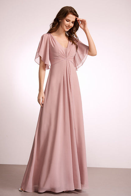 Robe Demoiselle D'Honneur Mousseline Beige - gallery 2