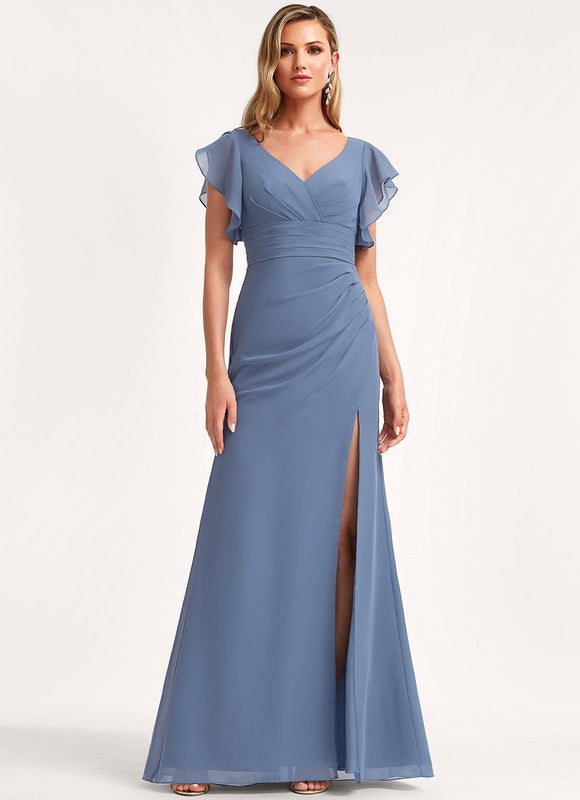 Robe Demoiselle D'Honneur À Volants Rose Pâle - gallery 3