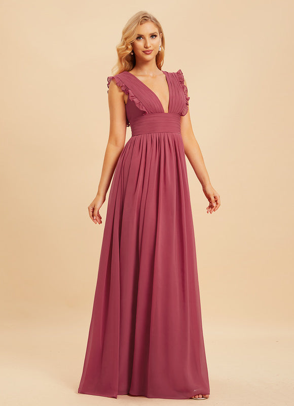 Robe Demoiselle D'Honneur À Volants Rose Pâle - gallery 3