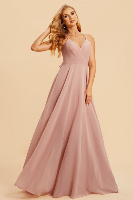 Robe Demoiselle D'Honneur À Volants Rose Pâle - gallery 3