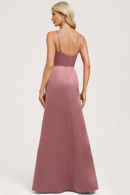 Robe Demoiselle D'Honneur Satin Rose Drapée - gallery 4