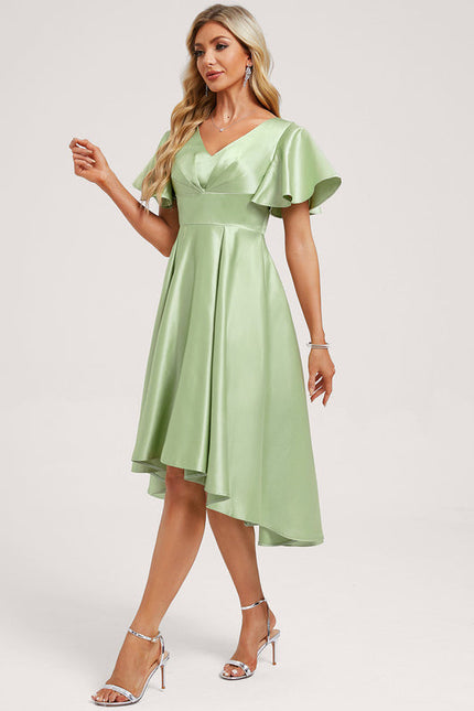 Robe Demoiselle D'Honneur Asymétrique Vert Tendre - gallery 1