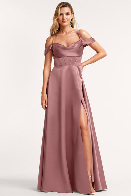 Robe Demoiselle D'Honneur Satinée Mauve
