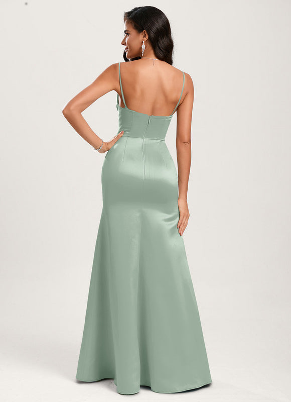 Robe Demoiselle D'Honneur Satin Vert Pâle - gallery 6