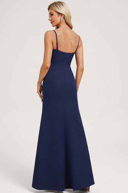 Robe Demoiselle D'Honneur Fluide Marine Drapée - gallery 4