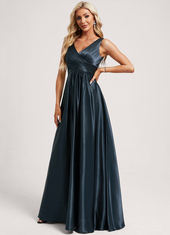 Robe Demoiselle D'Honneur Satin Vert Émeraude - gallery 1