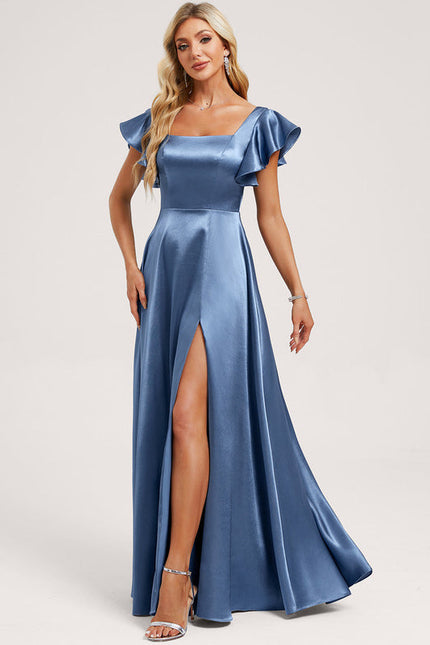 Robe Demoiselle D'Honneur Satin Fluide À Volants - gallery 2