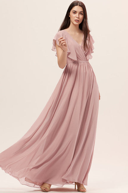 Robe Demoiselle D'Honneur Mousseline Beige - gallery 2