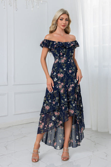 Robe Demoiselle D'Honneur Florale Asymétrique - gallery 3