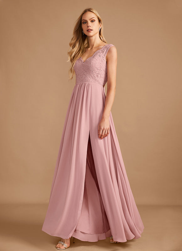 Robe Demoiselle D'Honneur Fluide Rose Pâle - gallery 1