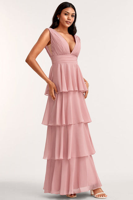 Robe Demoiselle D'Honneur Mousseline Beige - gallery 2