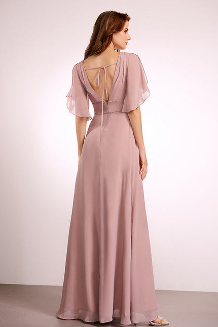 Robe Demoiselle D'Honneur Mousseline Beige - gallery 4