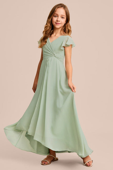 Robe Demoiselle D'Honneur Ailée Vert Pastel - gallery 4