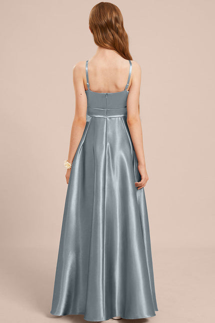 Robe Demoiselle D'Honneur Satinée Bleu Ciel - gallery 3