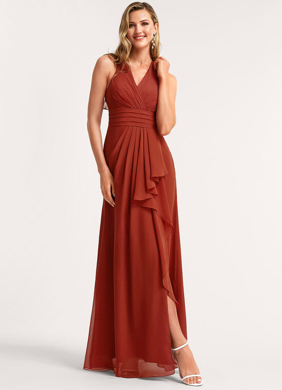 Robe Demoiselle D'Honneur À Volants Rose Pâle