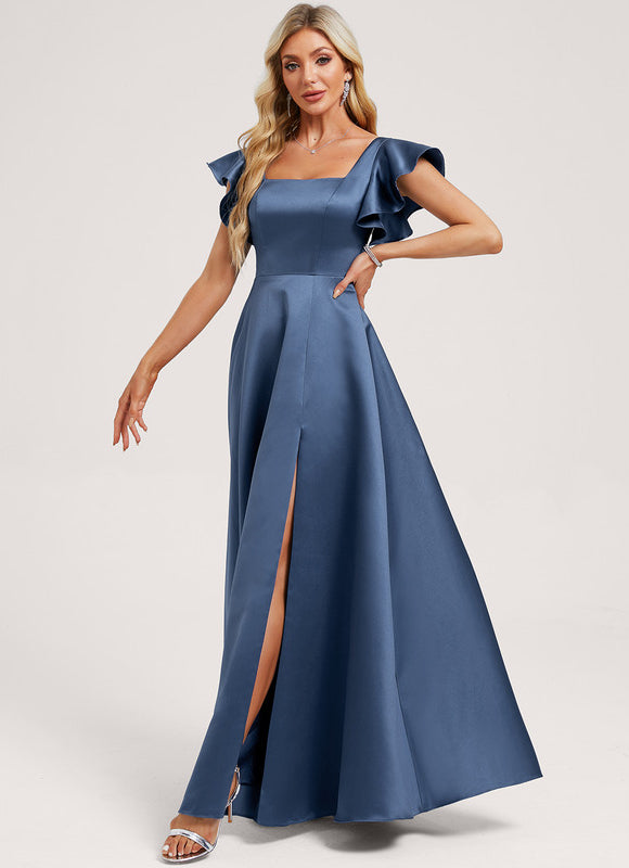 Robe Demoiselle D'Honneur Satinée Vert Deau - gallery 2