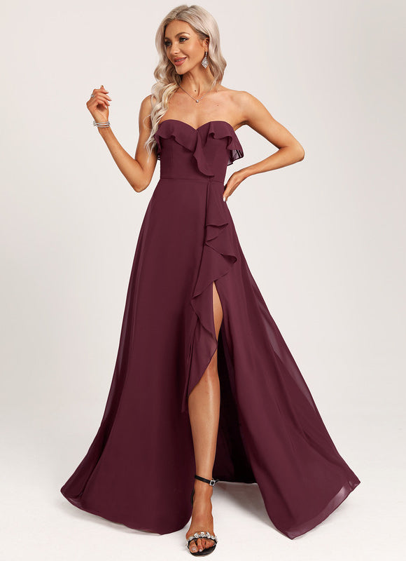 Robe Demoiselle D'Honneur Drapée Bordeaux - gallery 5