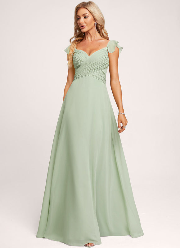 Robe Demoiselle D'Honneur À Volants Rose Pâle - gallery 3