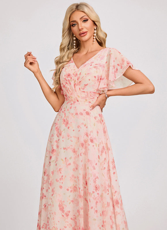 Robe Demoiselle D'Honneur À Volants Rose Pâle - gallery 4