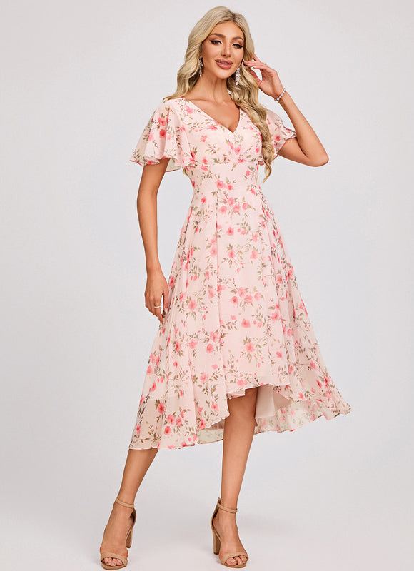 Robe Demoiselle D'Honneur Asymétrique Fluide