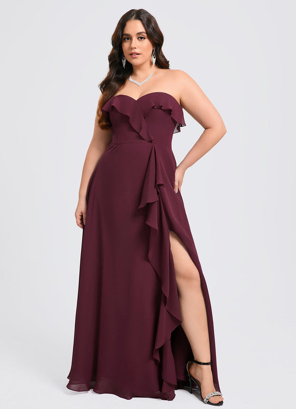 Robe Demoiselle D'Honneur Drapée Bordeaux - gallery 7