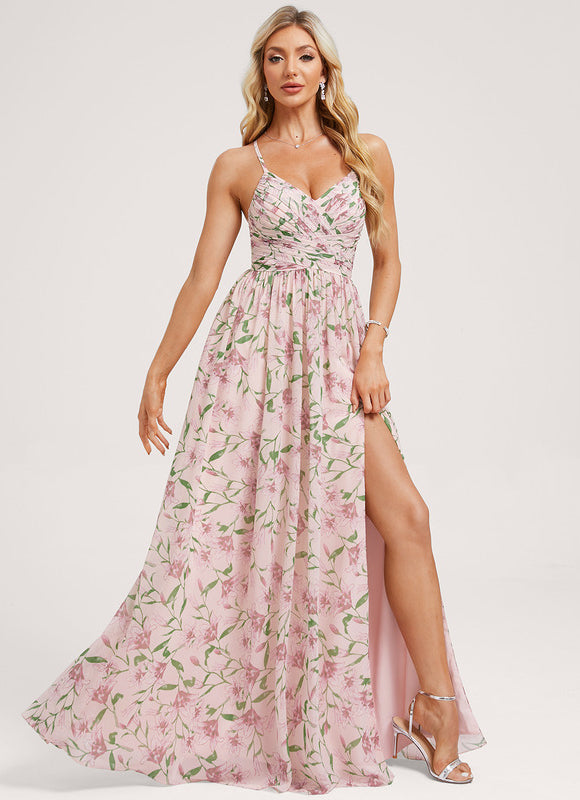 Robe Demoiselle D'Honneur Mousseline Beige - gallery 1