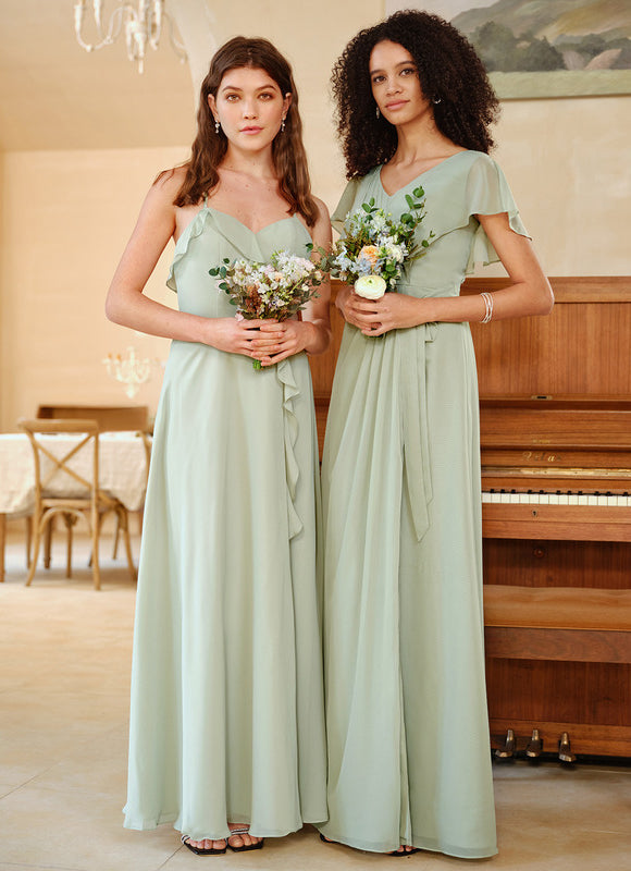 Robe Demoiselle D'Honneur Mousseline Beige - gallery 5