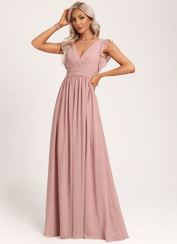 Robe Demoiselle D'Honneur À Volants Rose Pâle - gallery 4