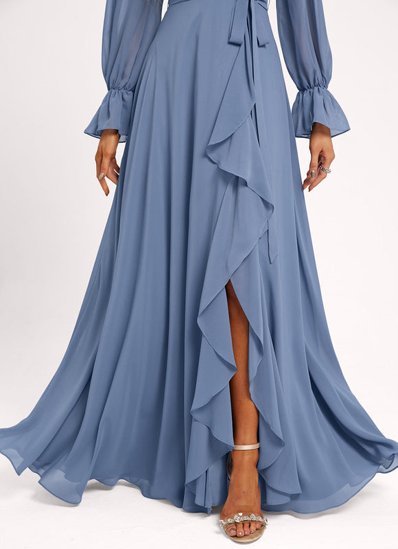 Robe Demoiselle D'Honneur À Volants Rose Pâle - gallery 2