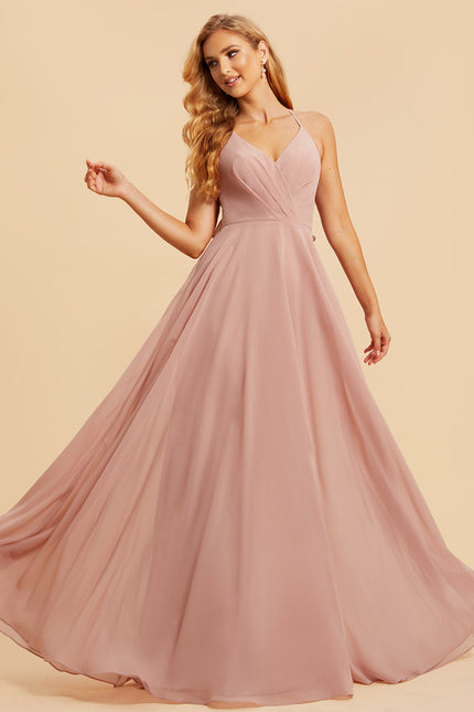 Robe Demoiselle D'Honneur À Volants Rose Pâle