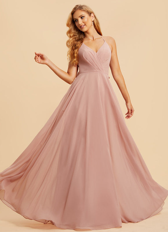 Robe Demoiselle D'Honneur À Volants Rose Pâle