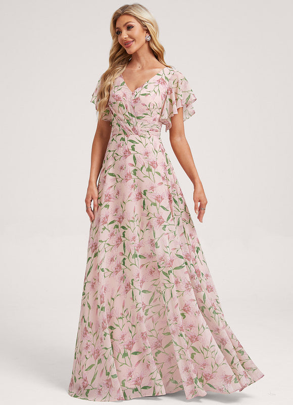 Robe Demoiselle D'Honneur À Volants Rose Pâle - gallery 3