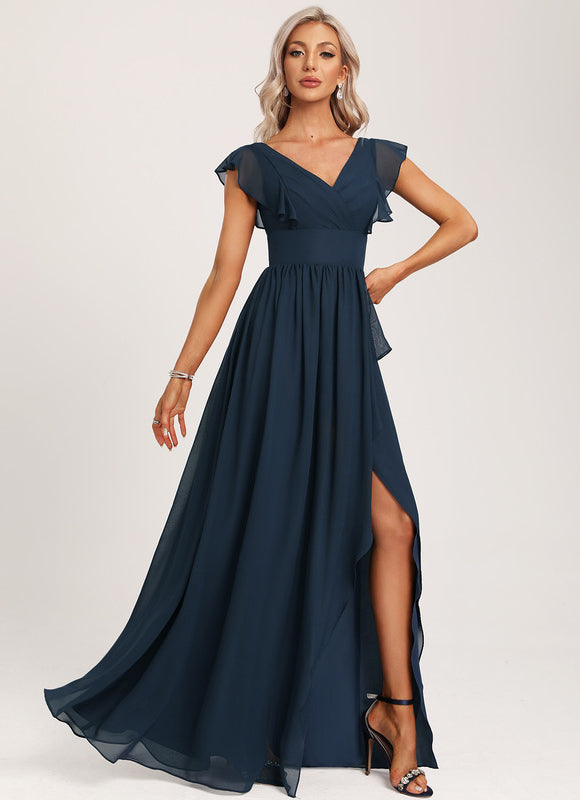 Robe Demoiselle D'Honneur À Volants Rose Pâle