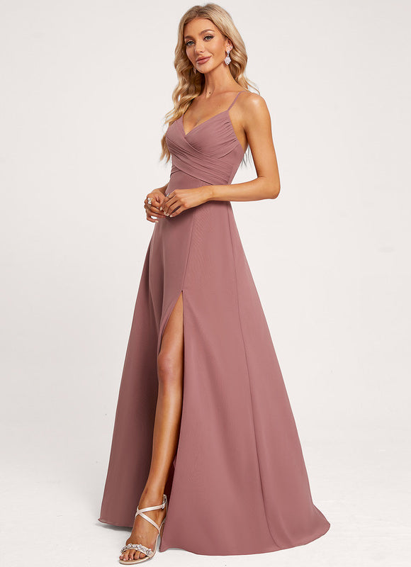 Robe Demoiselle D'Honneur Mousseline Beige - gallery 2