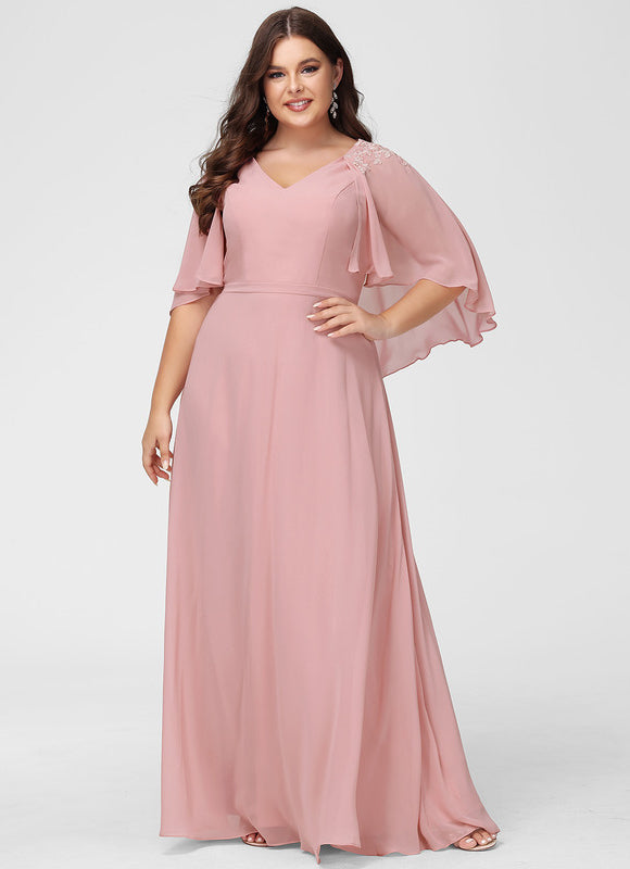 Robe Demoiselle D'Honneur Fluide Rose Pâle - gallery 9