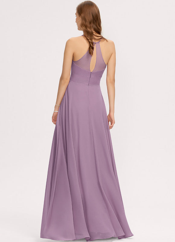 Robe Demoiselle D'Honneur Longue Beige Élégante - gallery 1